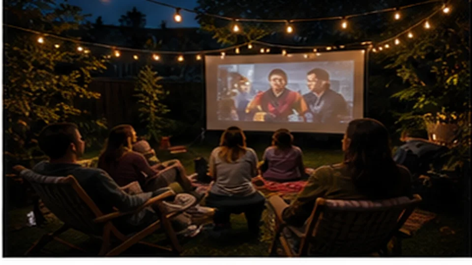 Lifestyle scene illustrating Portable Projectors for Backyard Movie Nights