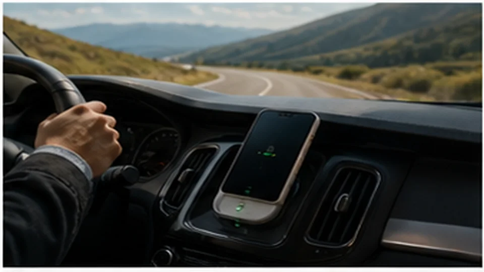 Lifestyle scene illustrating Wireless Car Chargers for Long Road Trips